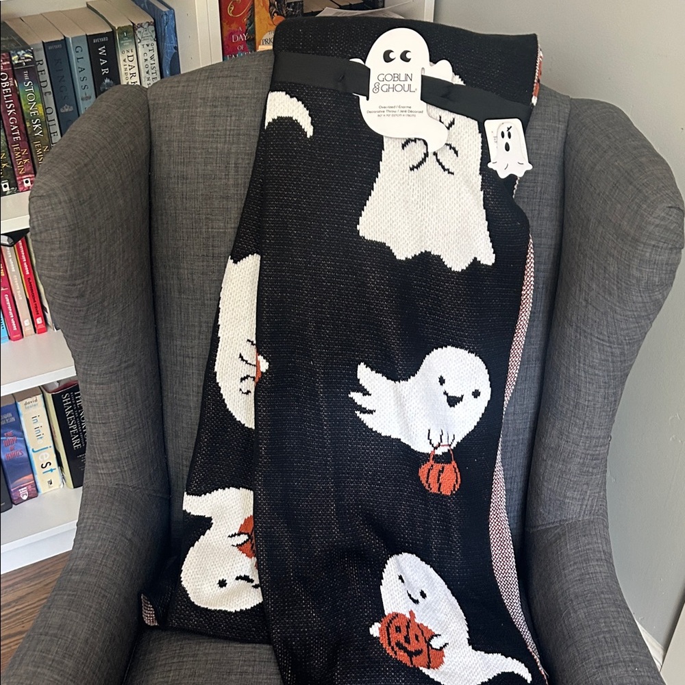 Ghost and Pumpkin Black and White Blanket